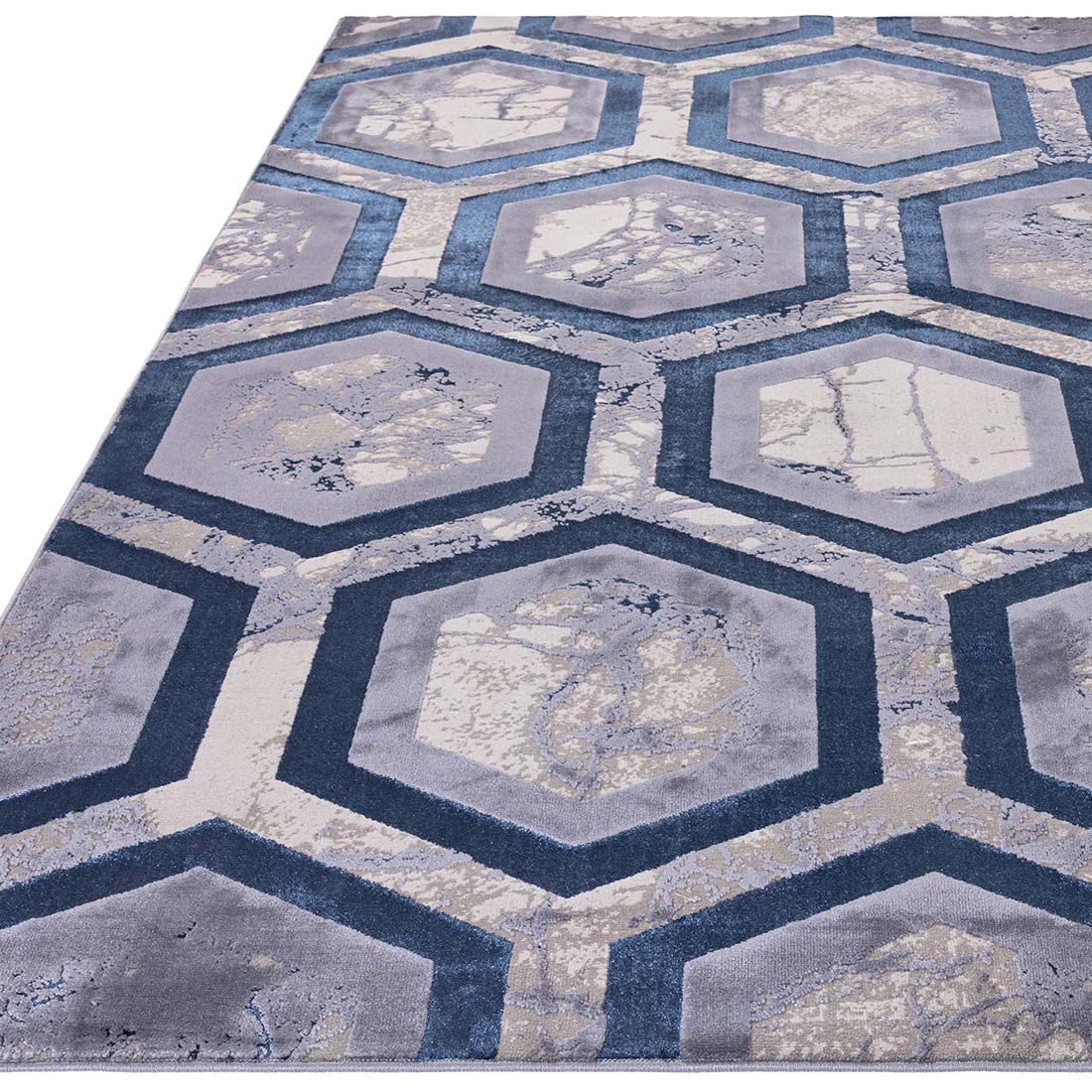 modern geometric blue area rug