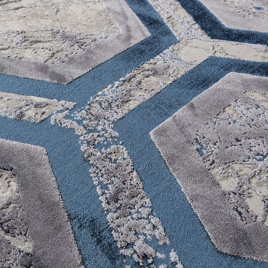modern geometric blue area rug