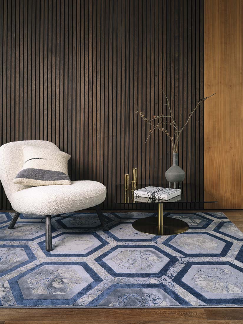 modern geometric blue area rug