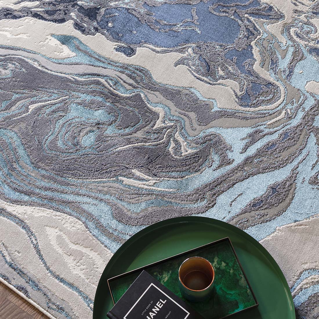 modern abstract blue area rug