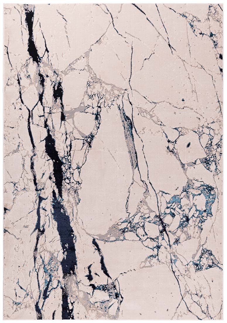 modern abstract area rug in grey, blue and navy