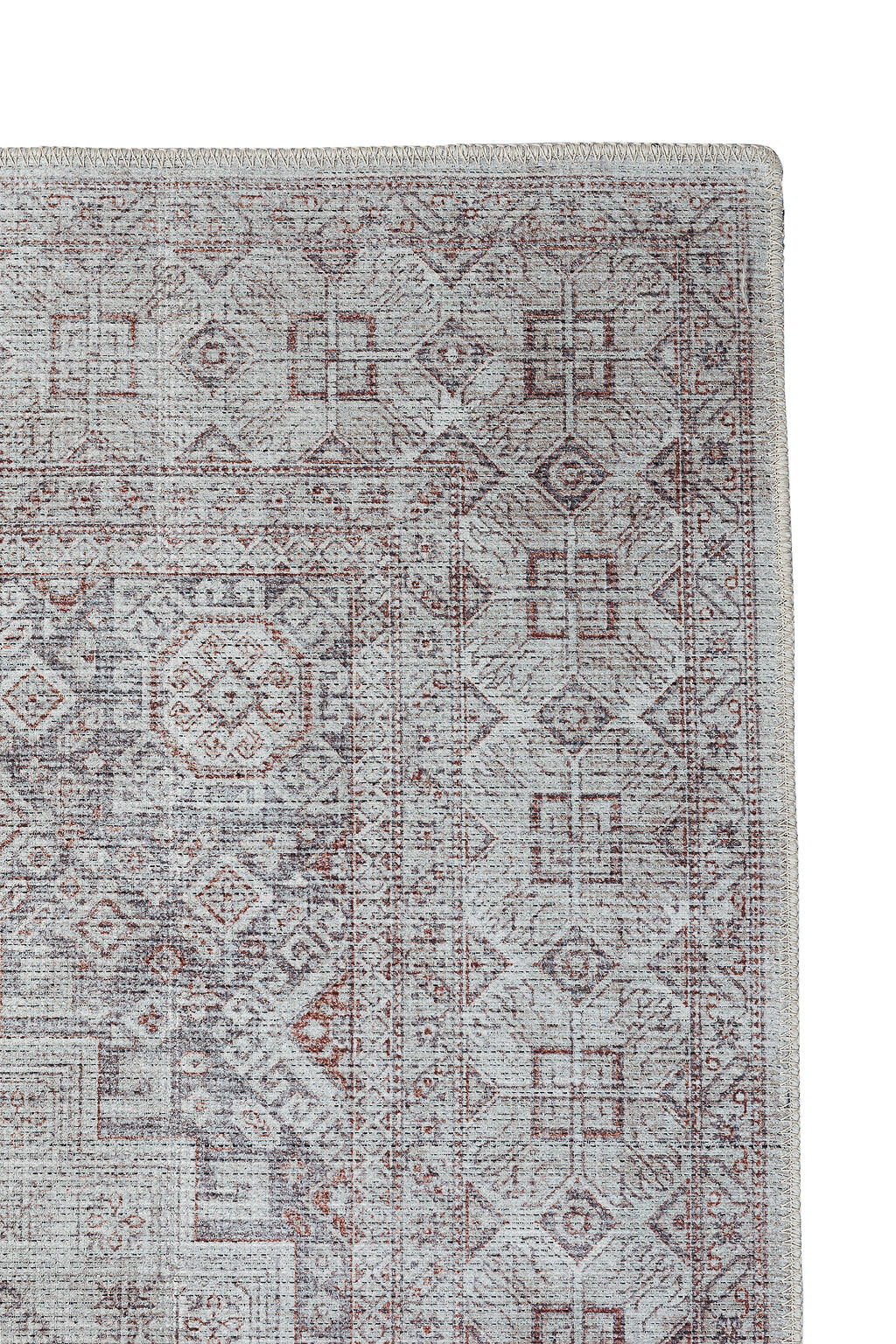 Grey bordered vintage style rug