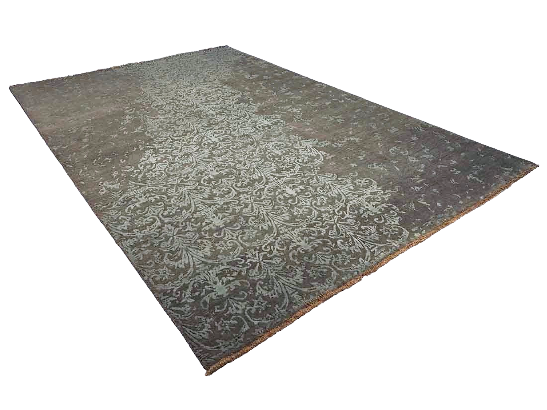 Luxury grey and blue damask rug