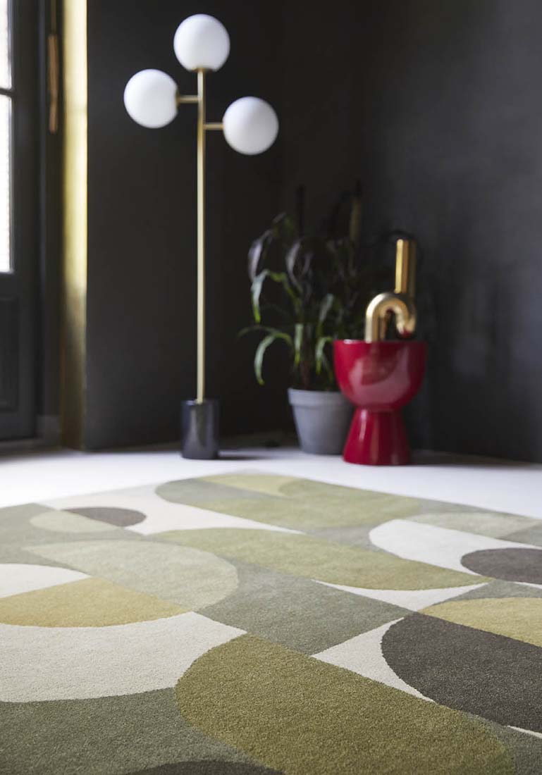 green wool custom size rug with retro design