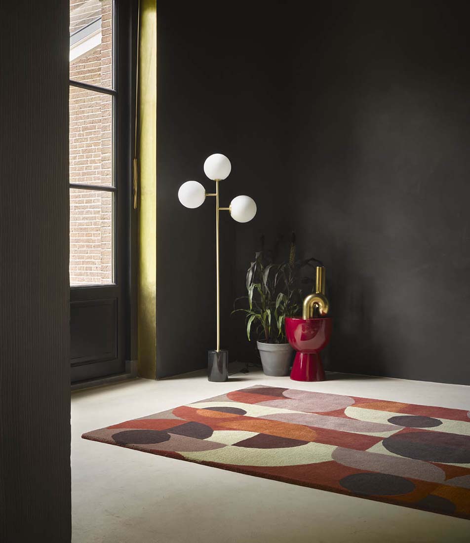 multicolour wool area rug with retro design