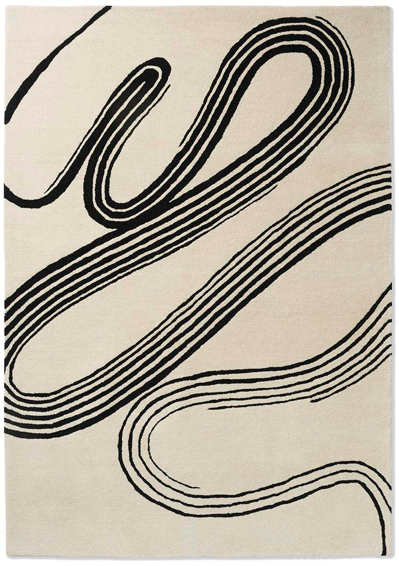 beige rug with black brush strokes