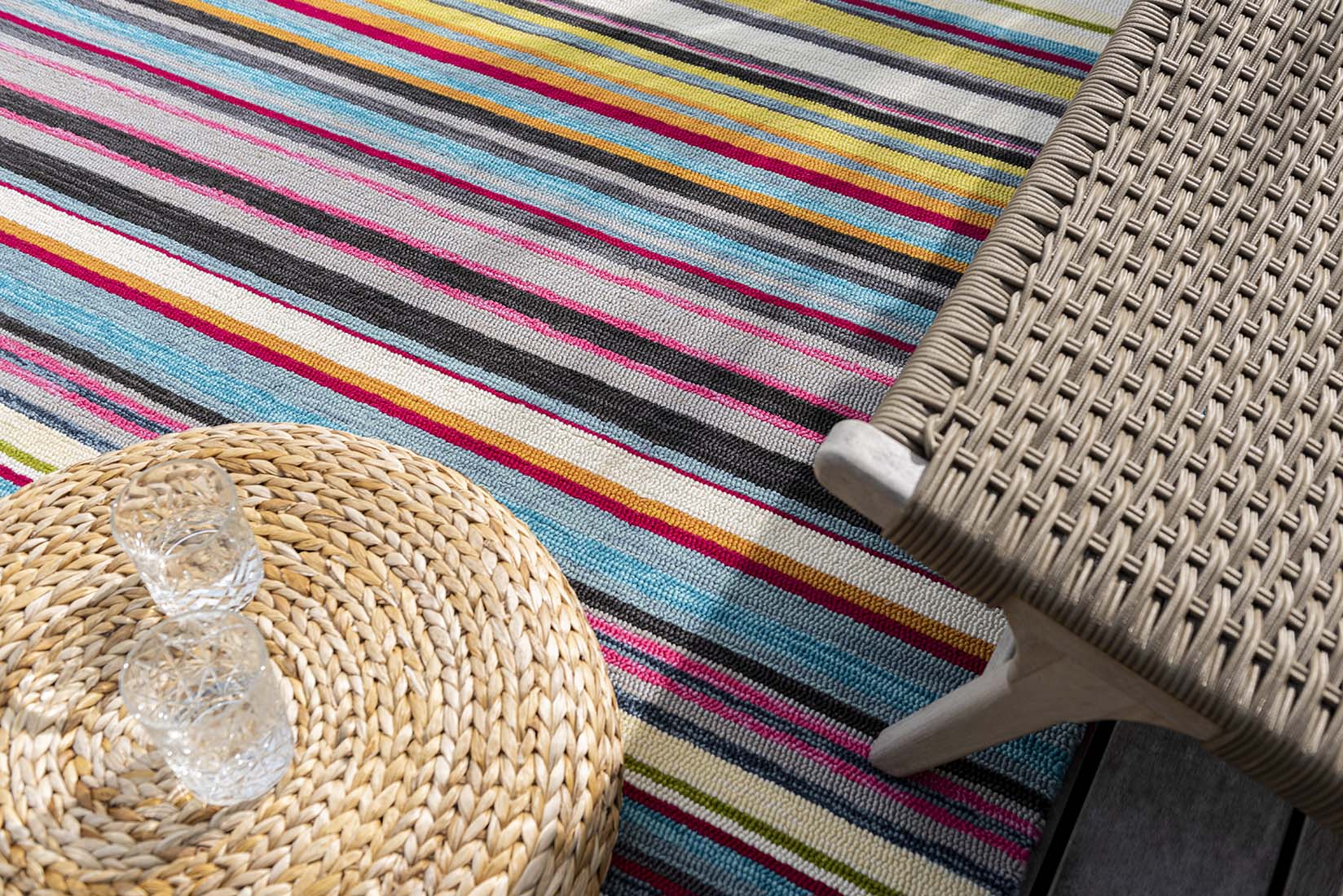 multicolour striped indoor/outdoor rug