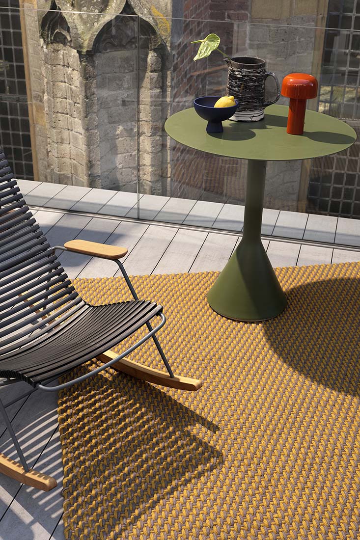 weather resistant yellow and taupe modern indoor outdoor polyethylene sustainable rug