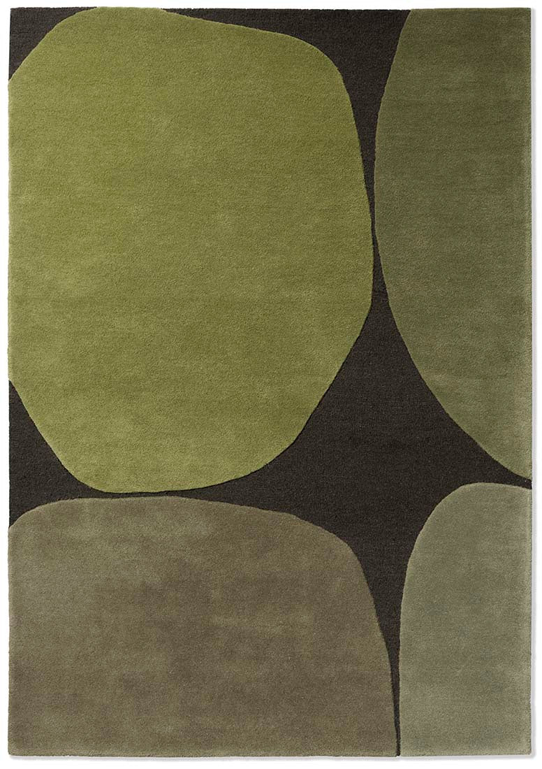black wool rug with green shapes