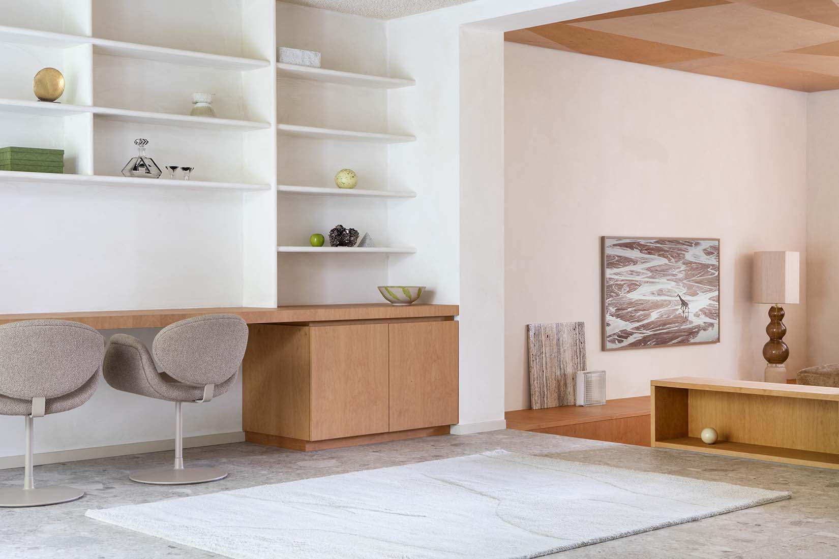 grey wool rug with shapes