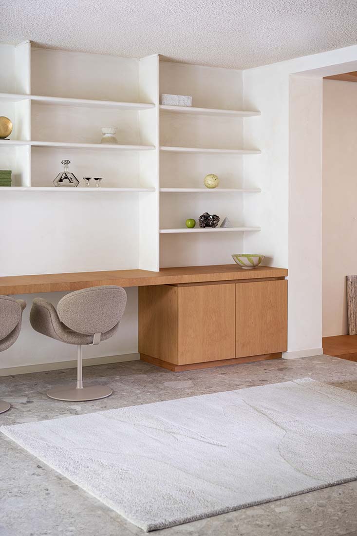 grey wool rug with shapes