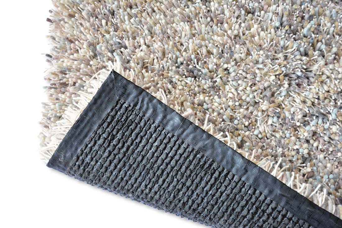 cream, grey and duck egg blue shagpile area rug