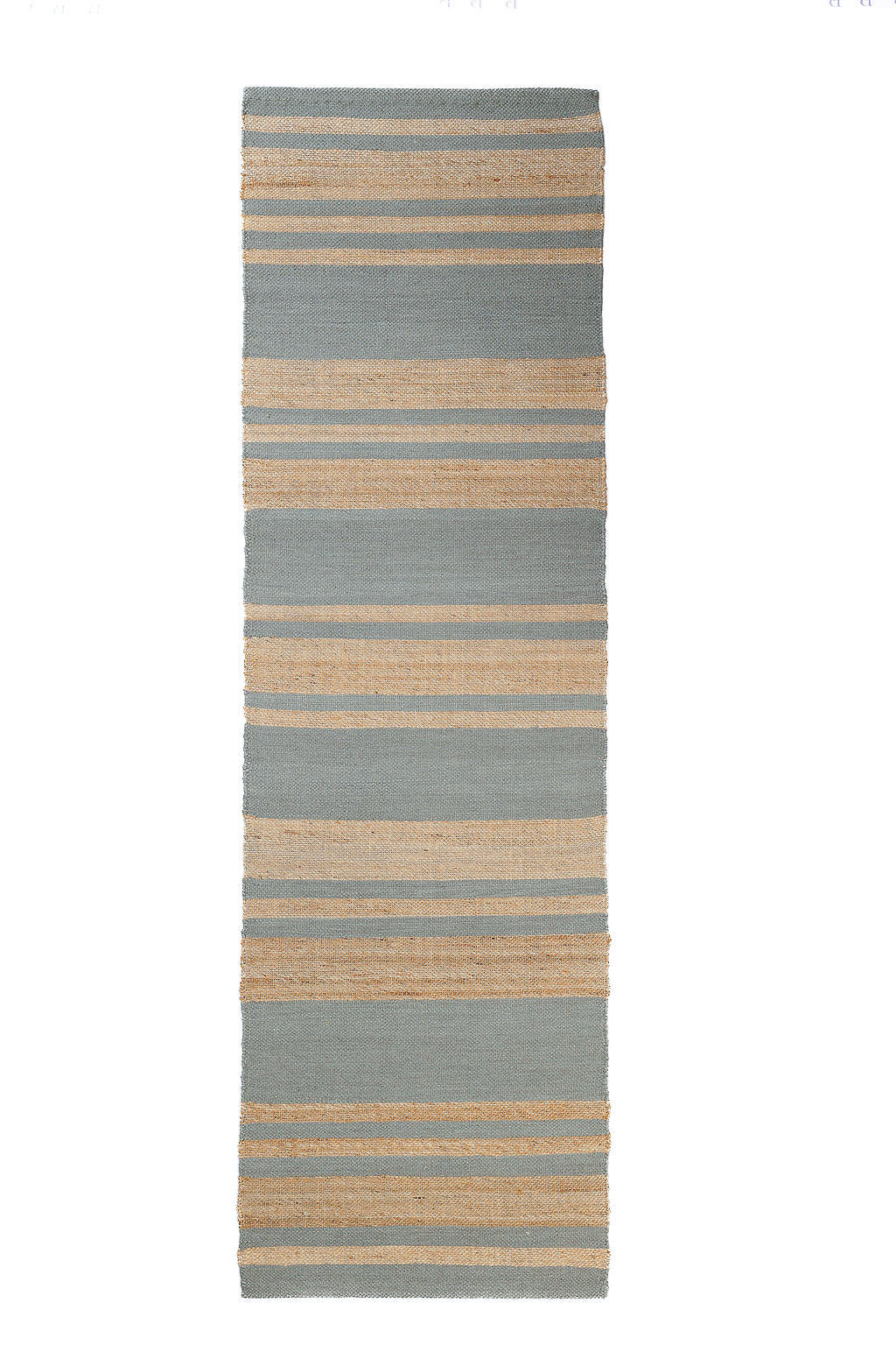 jute runner rug with duck egg blue stripes
