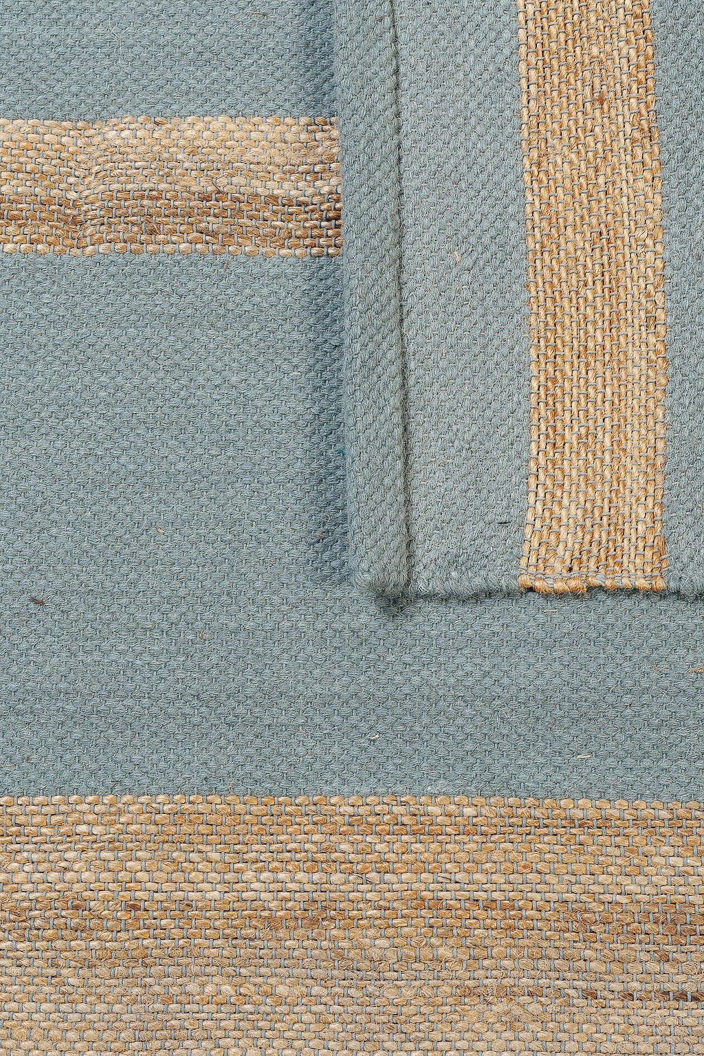 jute rug with duck egg blue stripes