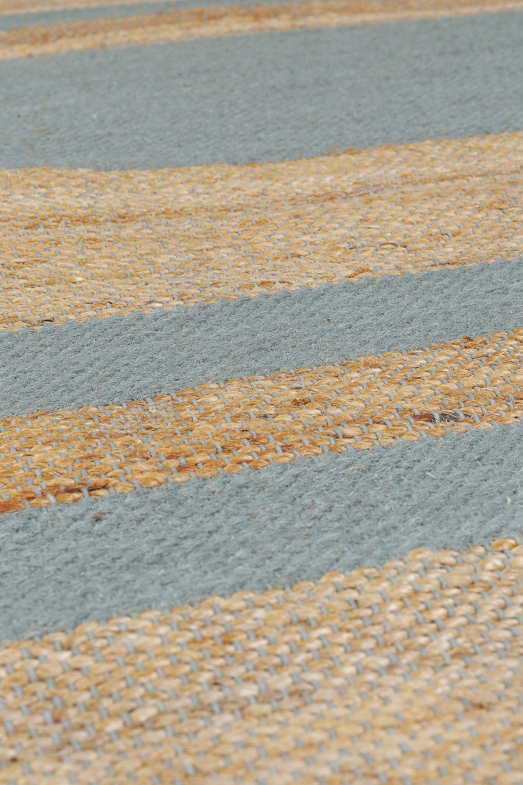 jute runner rug with duck egg blue stripes 
