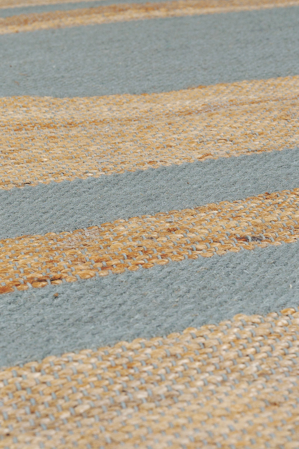 jute runner rug with duck egg blue stripes