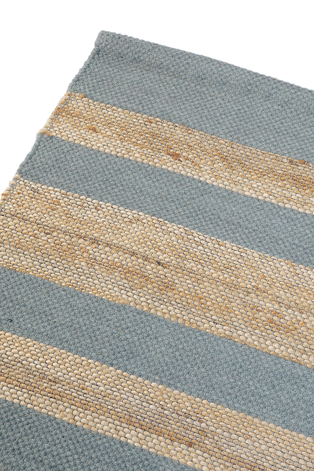 jute rug with duck egg blue stripes