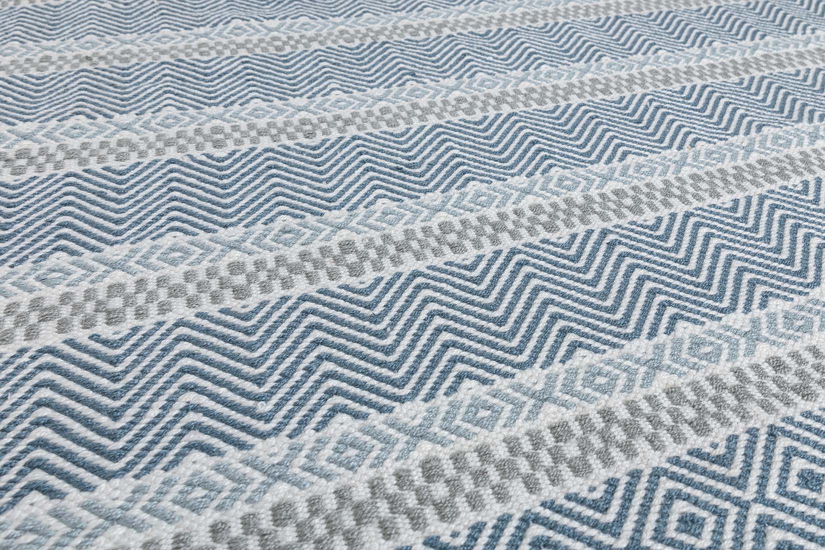 blue indoor/outdoor rug with stripe pattern
