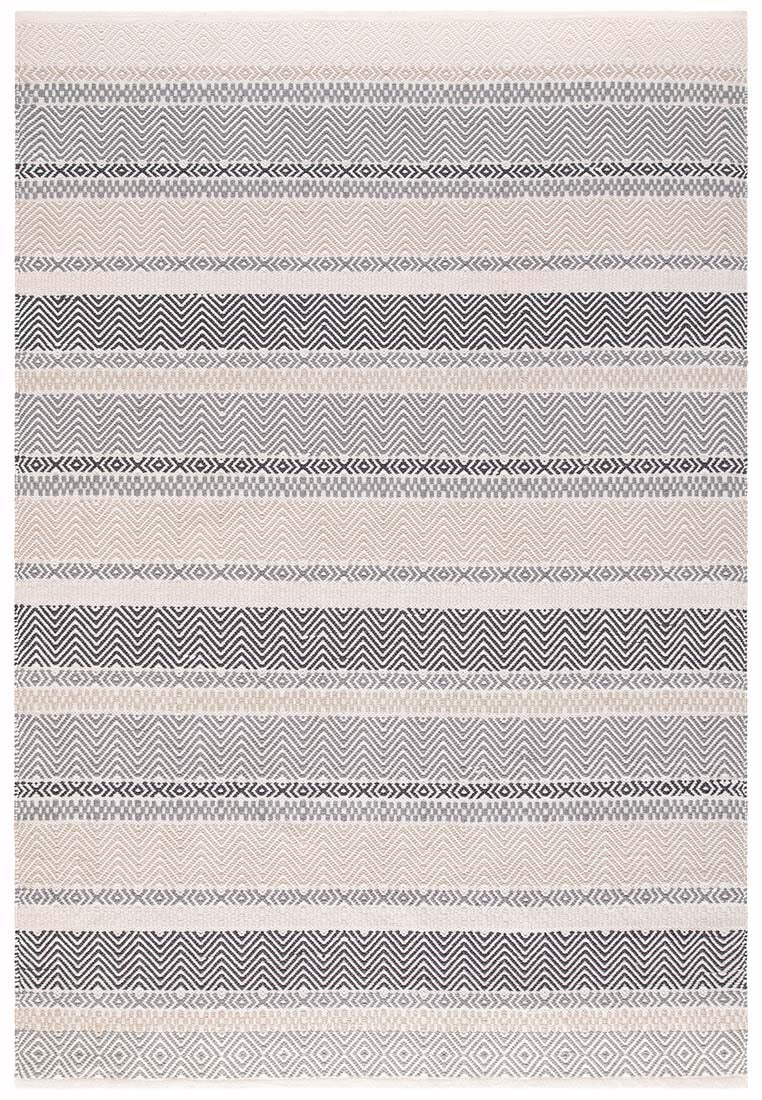 grey indoor/outdoor rug with stripe pattern