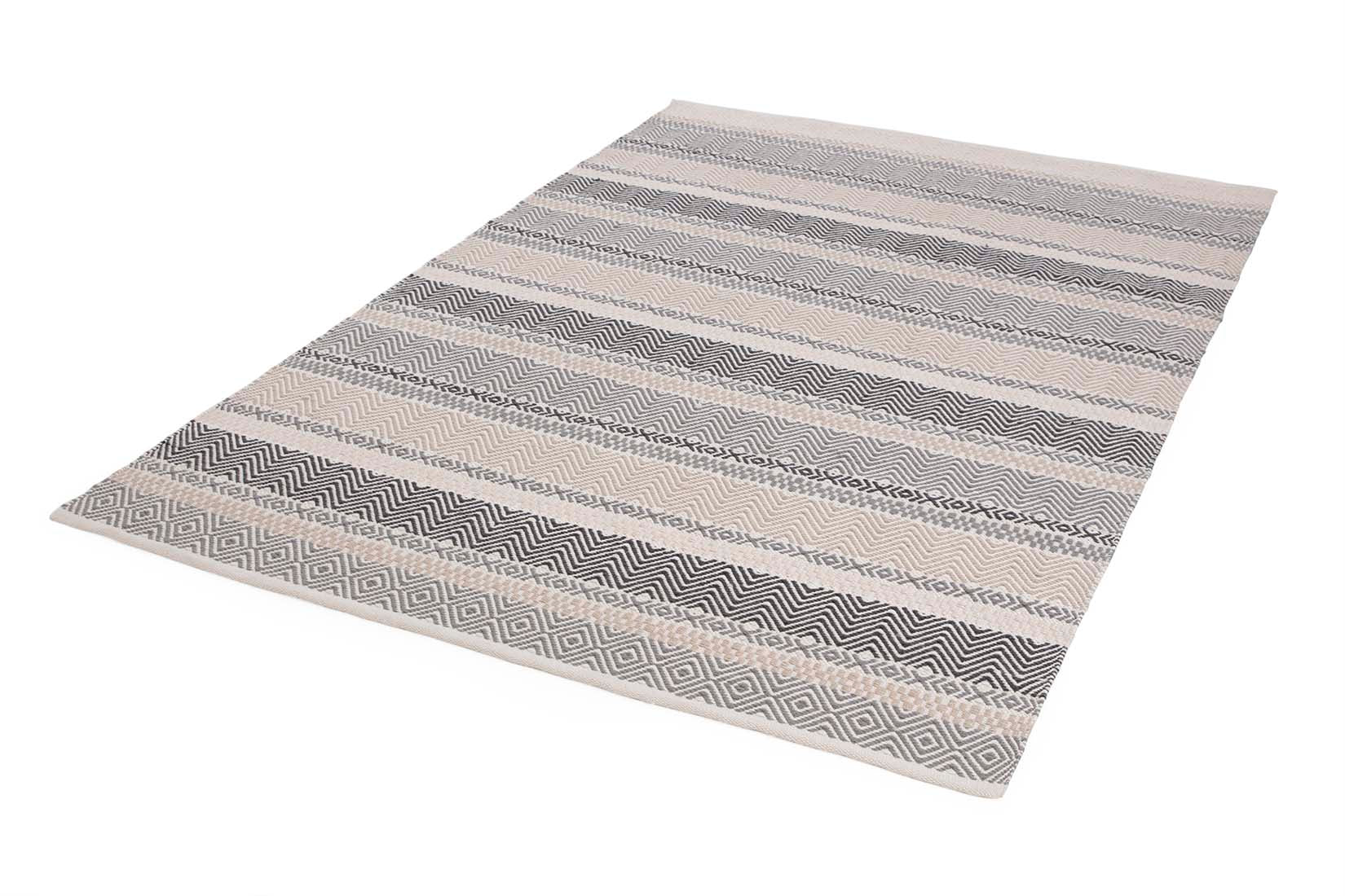 grey indoor/outdoor rug with stripe pattern