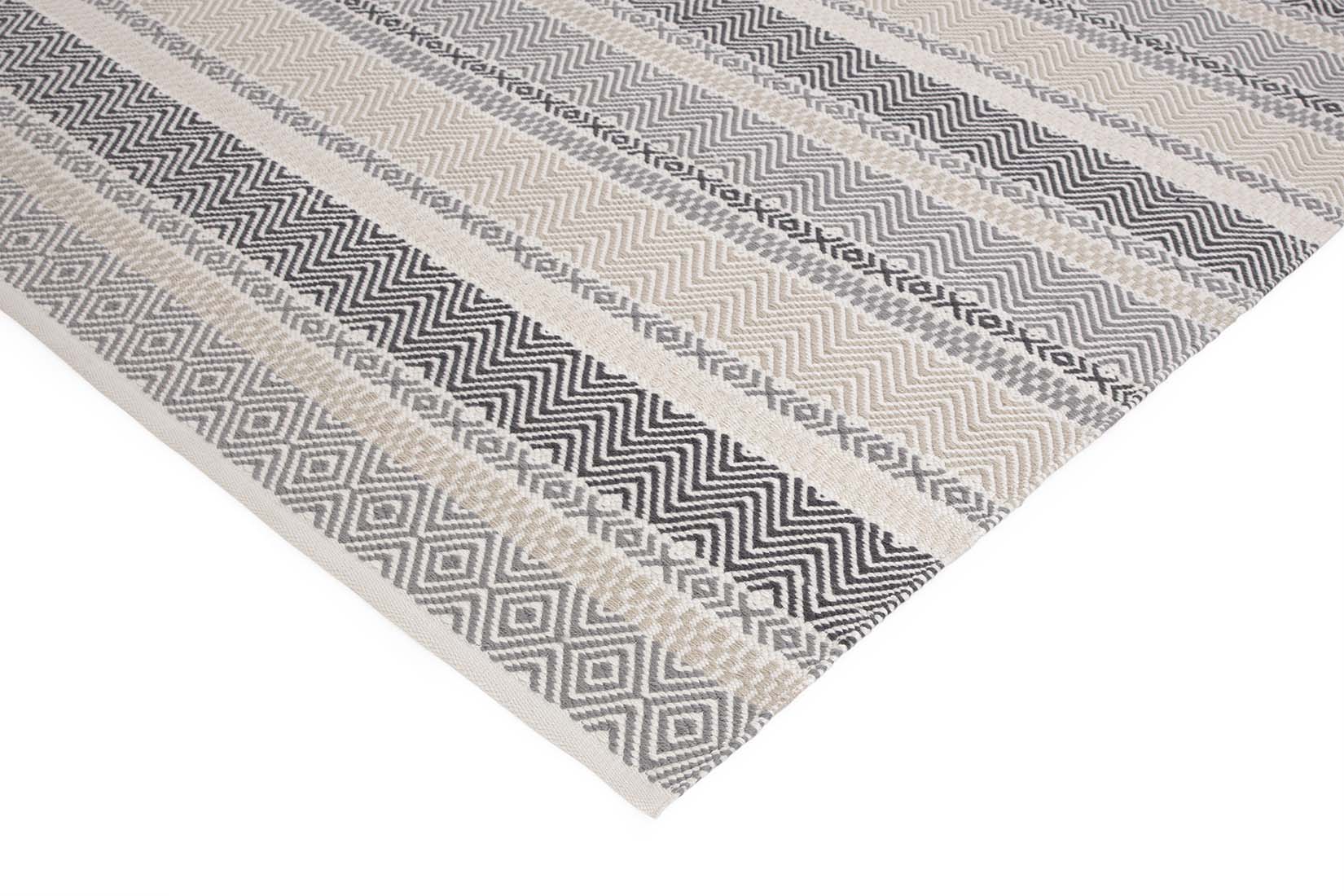 grey indoor/outdoor rug with stripe pattern
