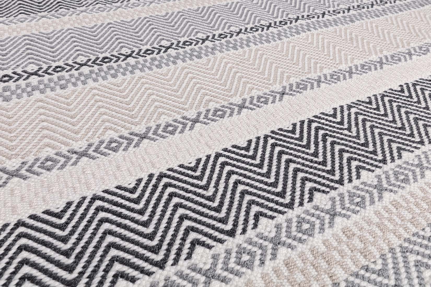 grey indoor/outdoor rug with stripe pattern