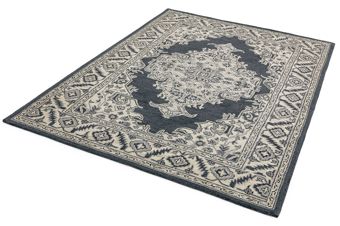 black and grey vintage style rug