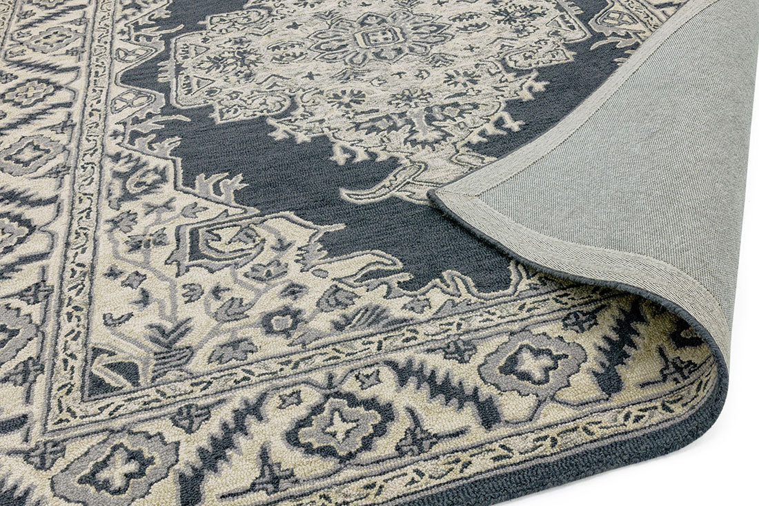 black and grey vintage style rug