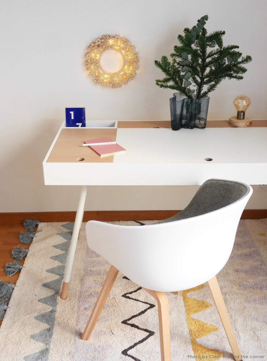 yellow and grey aztec pattern and pink tassel border