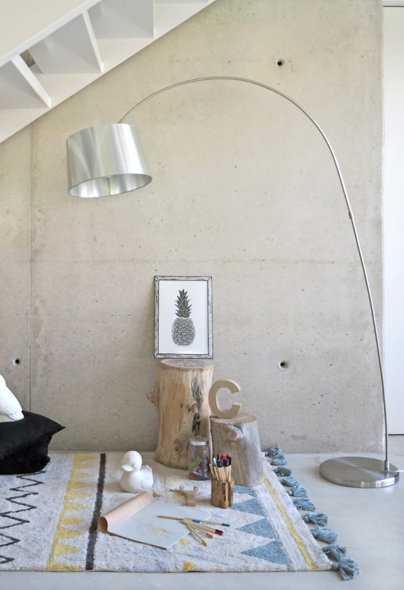 Rectangular natural beige rug with blue