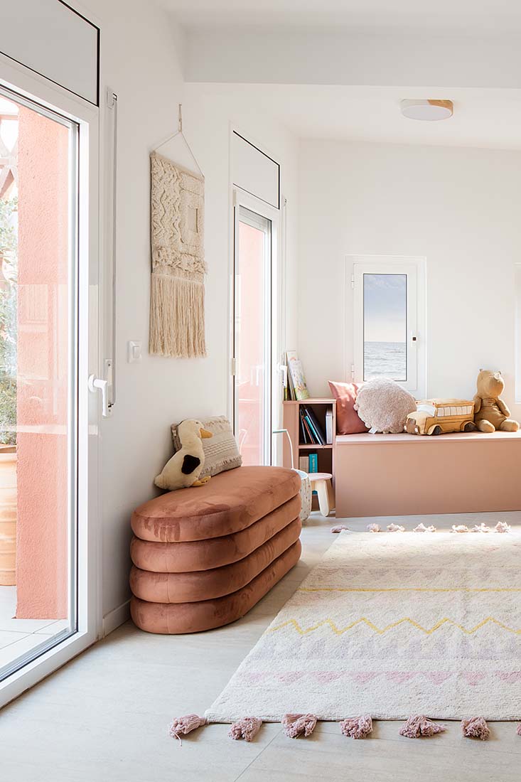 yellow and grey aztec pattern and pink tassel border