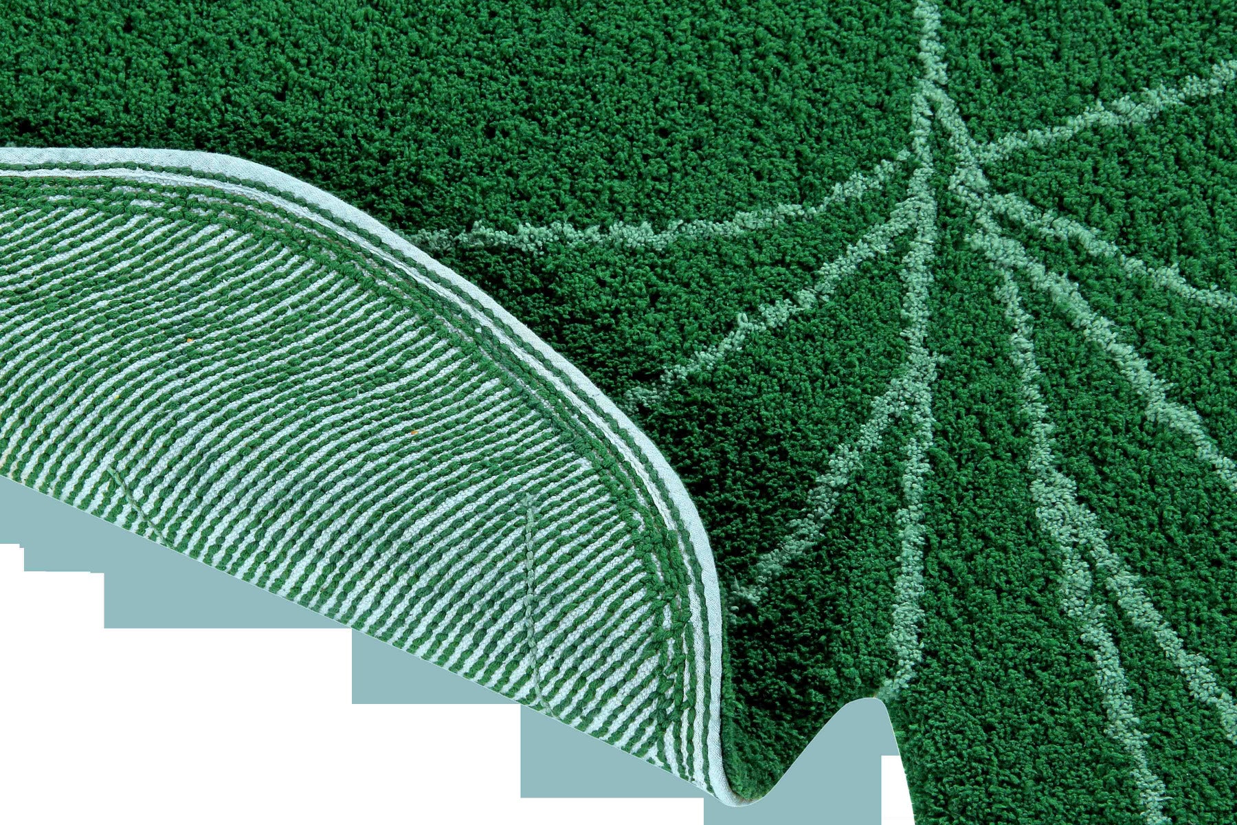 A large green leaf-shaped rug