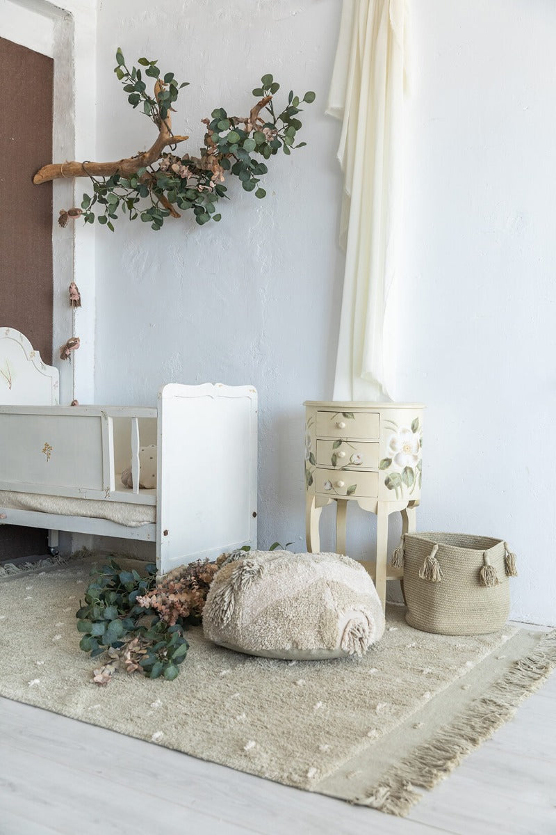 textured olive green rug