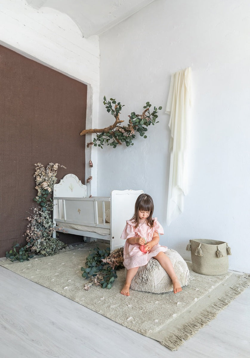 textured olive green rug