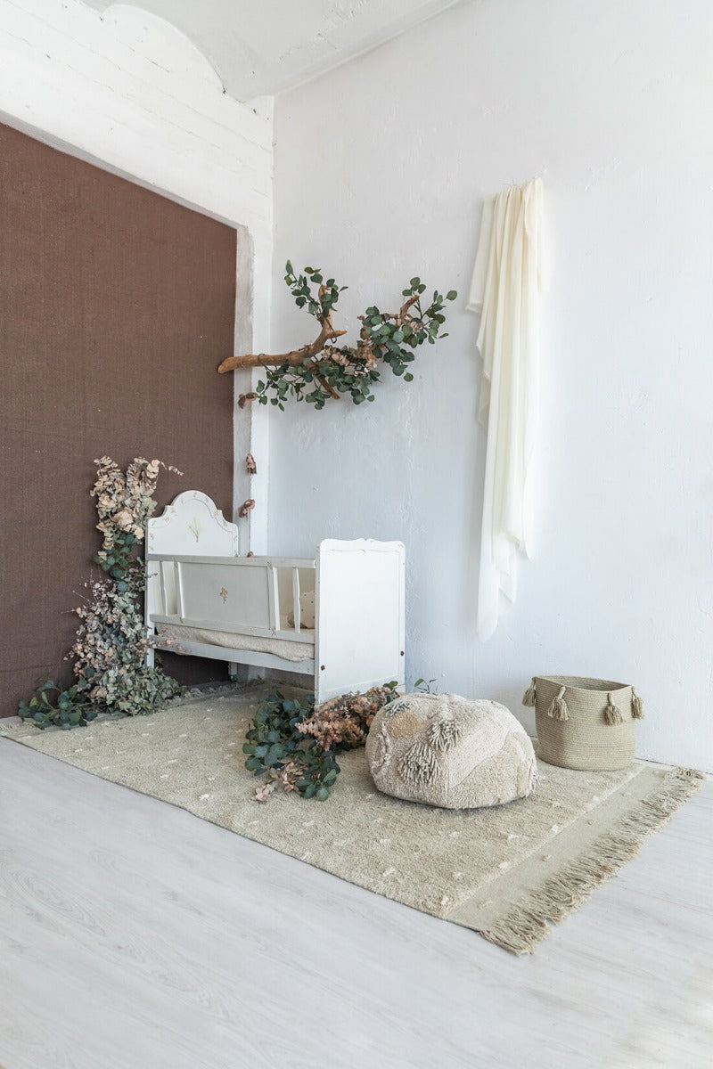 textured olive green rug
