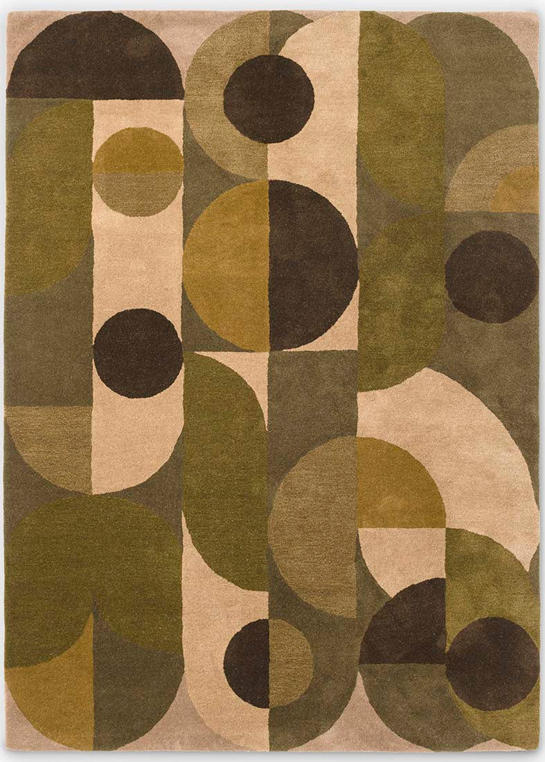 green wool area rug with retro design