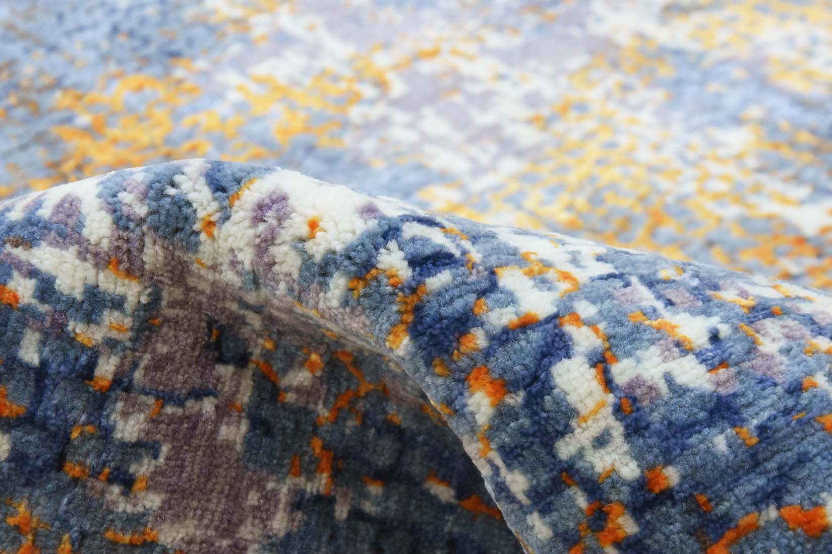 Abstract blue, orange, purple and white wool rug