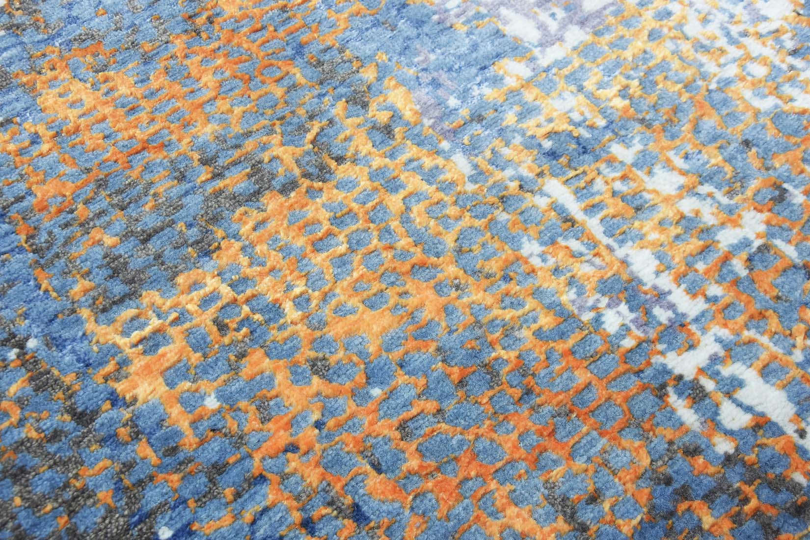 Abstract blue, orange, purple and white wool rug