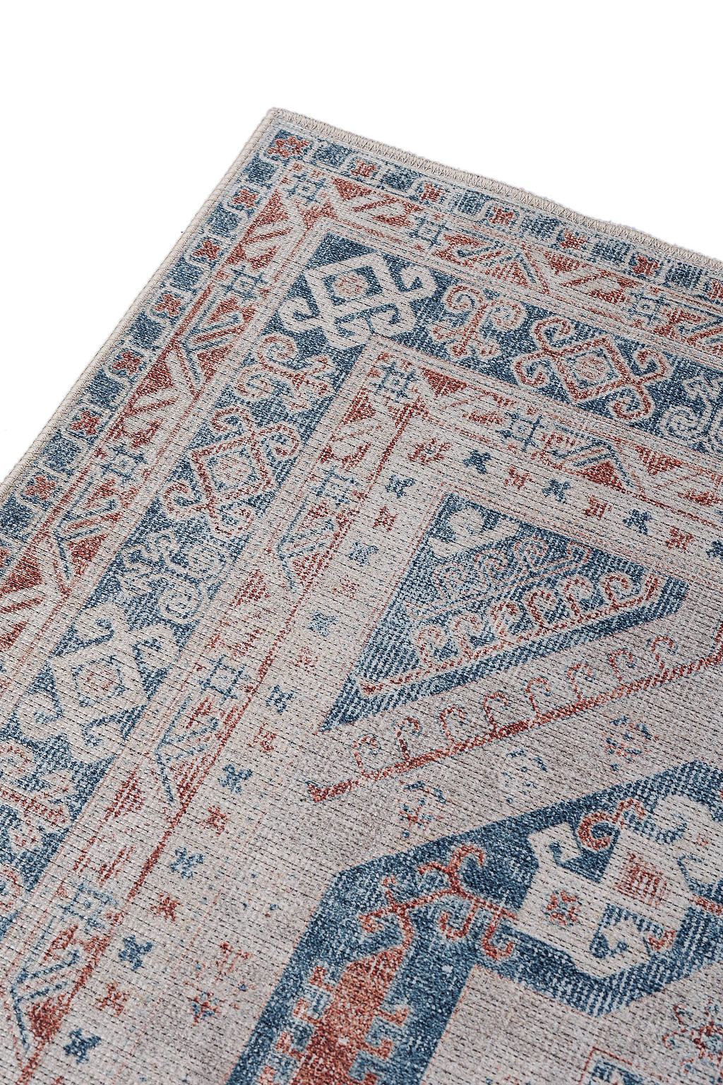 Blue and red bordered vintage style rug