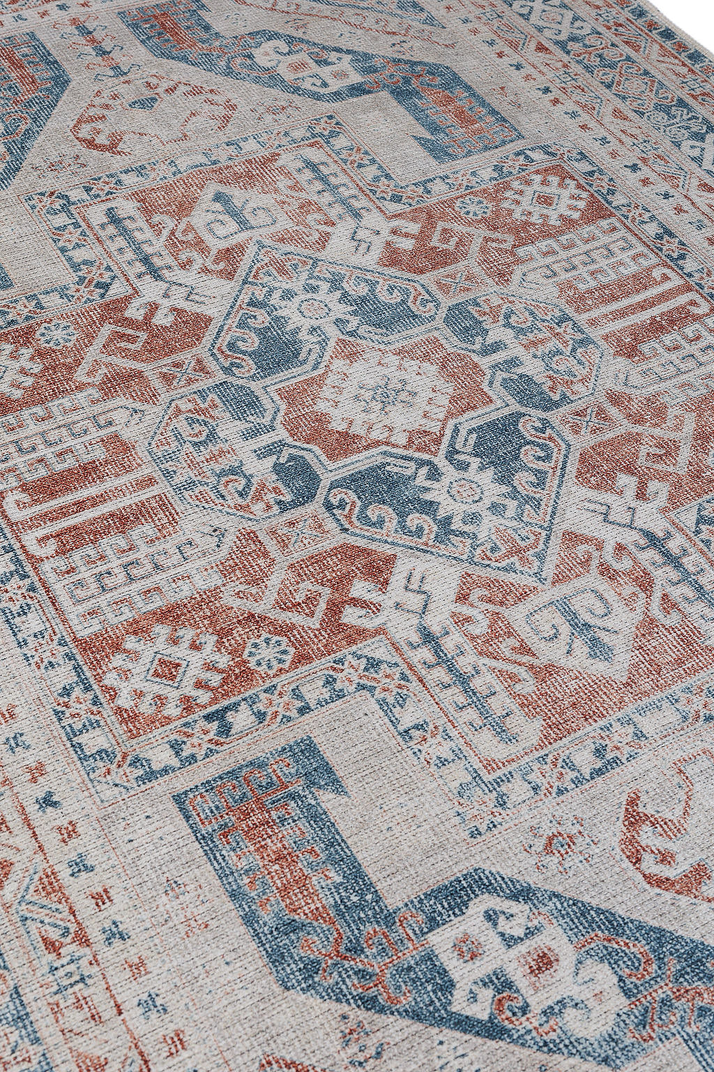 Blue and red bordered vintage style rug