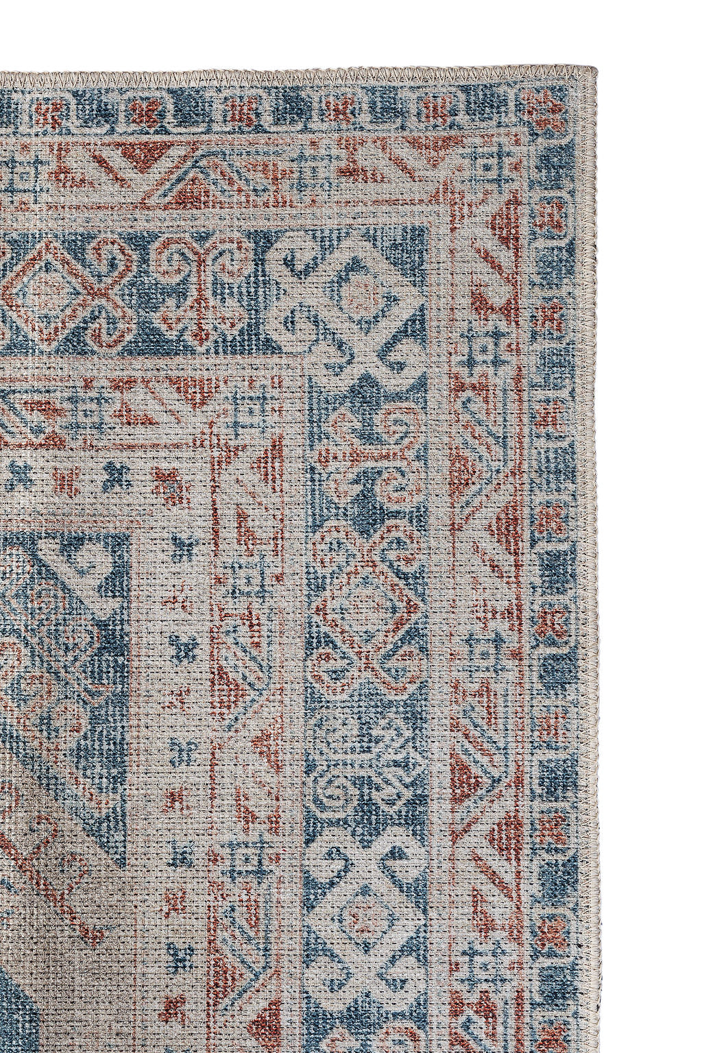 Blue and red bordered vintage style rug