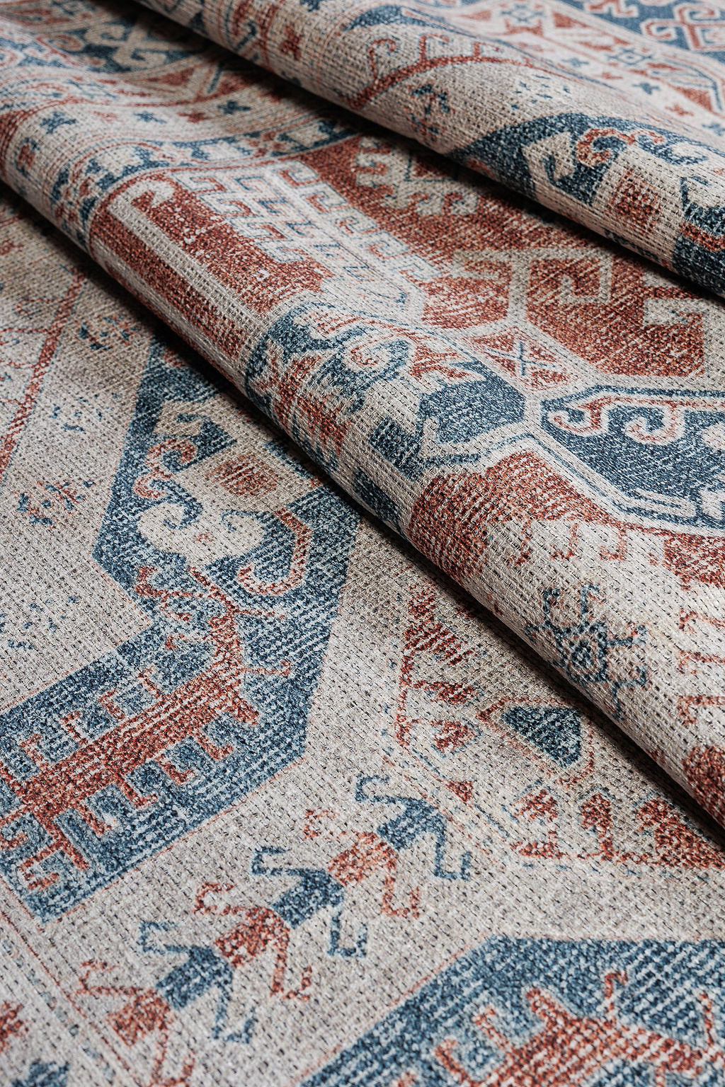 Blue and red bordered vintage style rug