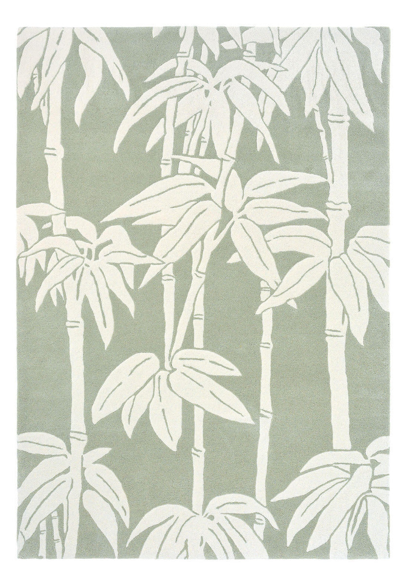 Green and Ivory Wool rug with bamboo design