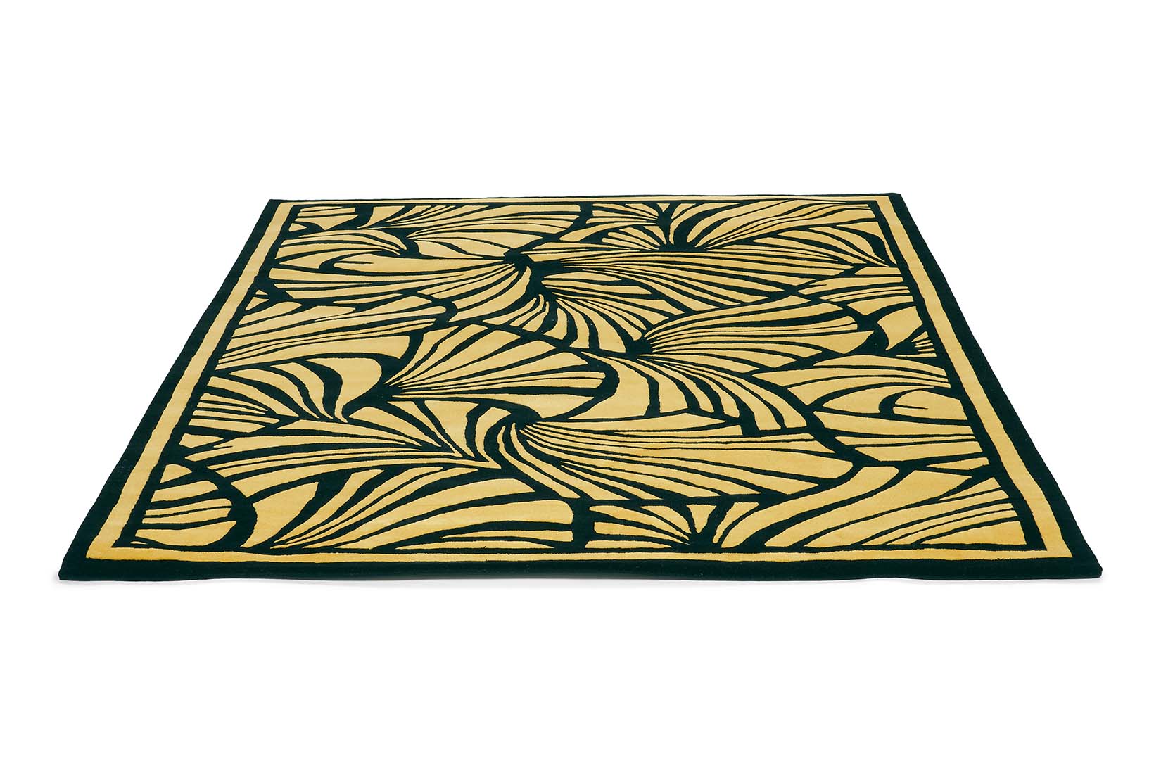 Gold and black contemporary floral wool rug