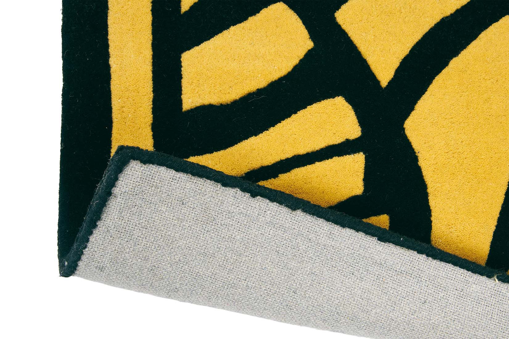 Gold and black contemporary floral wool rug