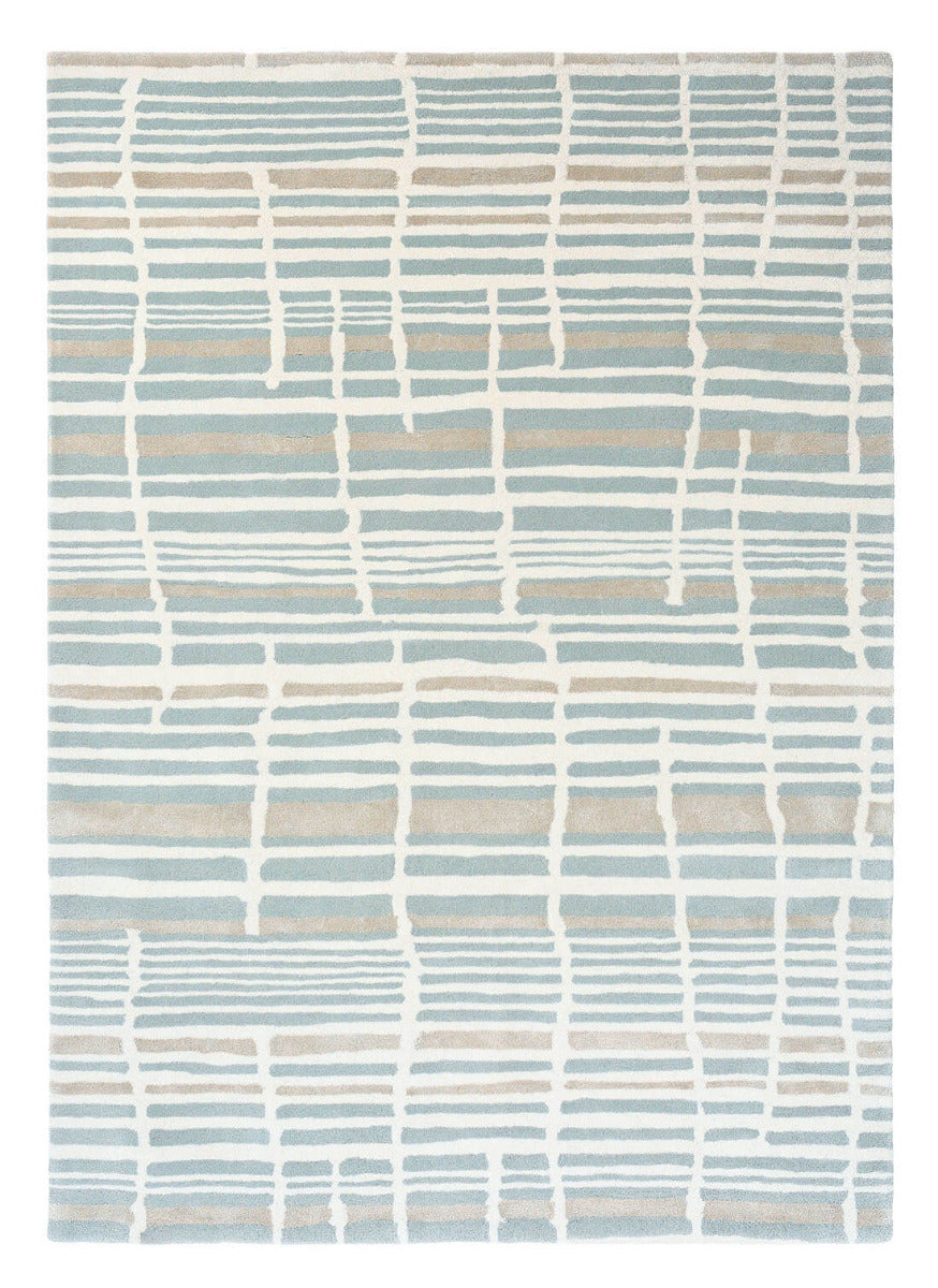 Green, beige and ivory abstract striped rug
