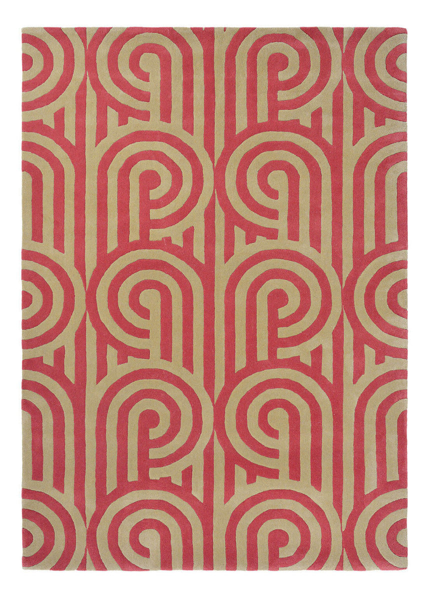 Pink and Beige Geometric Retro Style Wool Rug