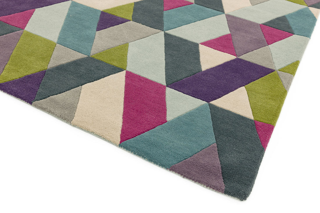 multicolour area rug with a geometric triangle design