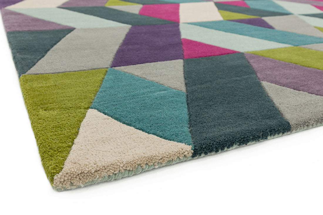 multicolour area rug with a geometric triangle design