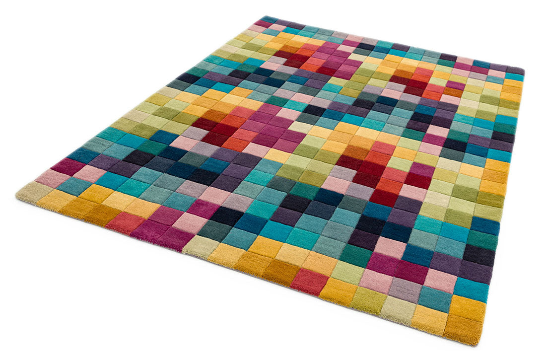 multicolour rug with a geometric box pattern
